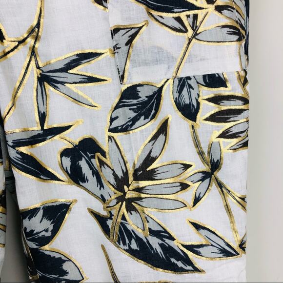 J Crew cream brown linen palm leaf tropical metallic ankle pants 10 - Picture 4 of 7